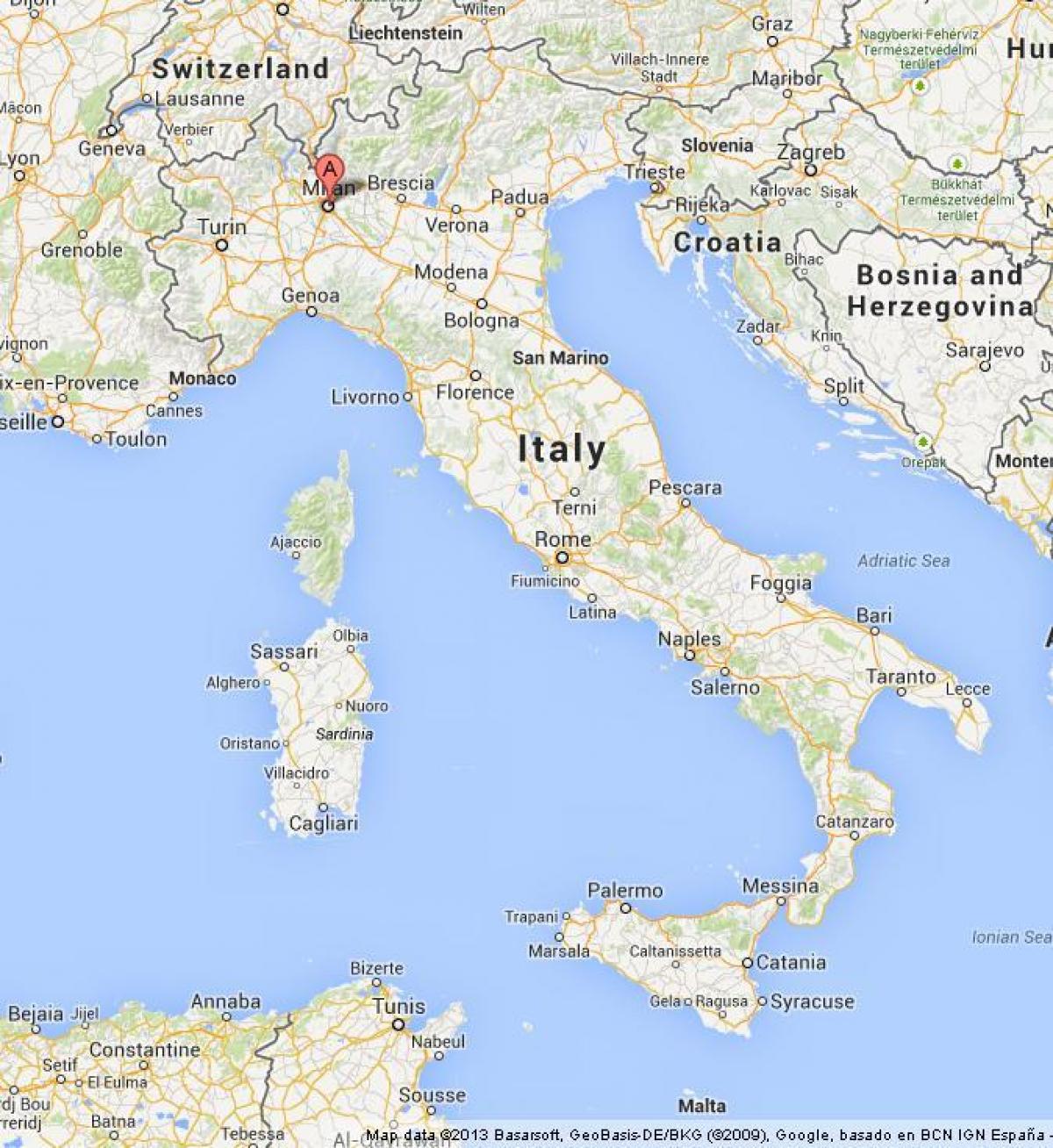 ميلانو على الخريطة