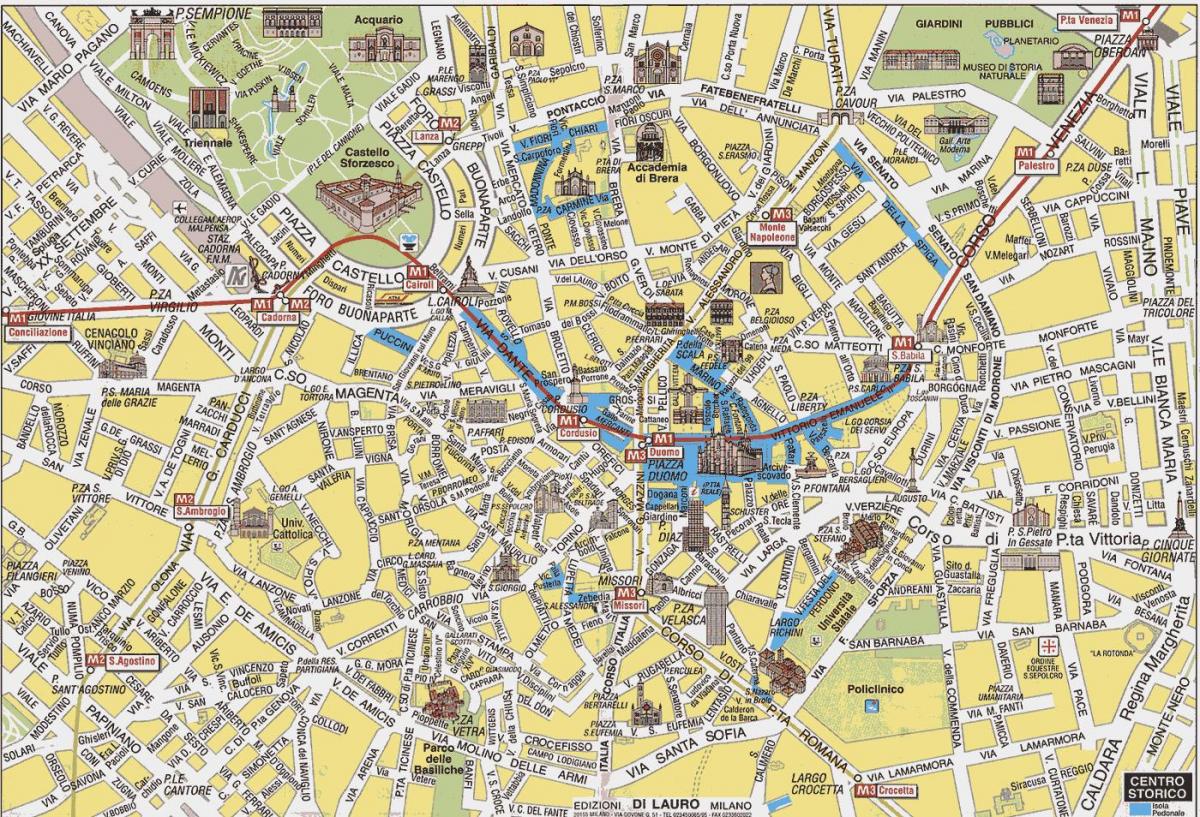 ميلان خريطة المدينة مع مناطق الجذب السياحي